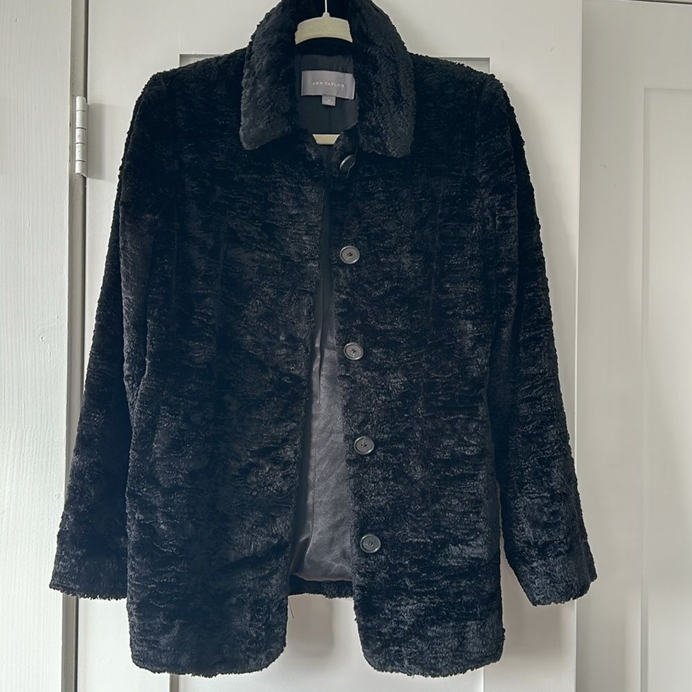 Ann Taylor Faux Fur Textured‎ Black Coat